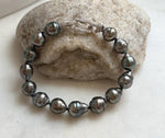 7.5” In Sale 14pcs Tahitian Ocean peacock green Pearls Exceptional Elegant Bracelet unique gift for her, hand knotted.8.7-9.8mm