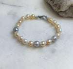Multicolor Ocean Pearls Bracelet: 19pcs Akoya ocean Australian White ocean Pearls, Extreme luster, 6.7-8.5mm, 7.2” knotted