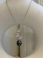 10mm Tahitian ocean butterfly pendant: Extreme luster mirrored, peacock green, 3.2cm high, S925 silver pendant chain set.gift for her birthday