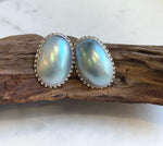 Blue iridescent Ocean Mabe Huge Earrings: Extreme luster, 2.7x3.8cm, S925 silver earrings.
