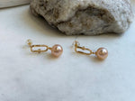 8.5mm Peach Gold Pearls Earrings Chandeliers: Extreme luster Mirrored, Metallic peach gold color, 2.5cm high, S925 silver cool earrings.