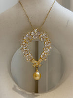 South sea golden pearl Floral Ring brooch pendant 2in1: Extreme strong luster mirrored, 10.7mm, 4x6.7cm, s925 silver chain not included.