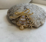 South sea golden pearl Christmas Bell brooch: Extreme luster mirrored, 9.5mm, 5x4.2cm. Christmas bell