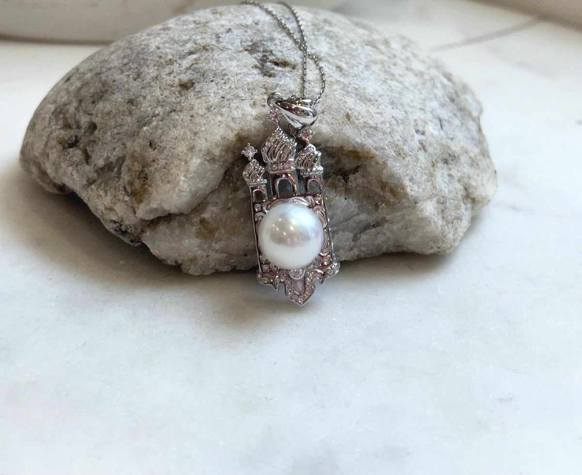 11mm White Edison Pearl pendant: Extreme luster mirrored, cold white pearl, 1.5x4.4cm, S925 silver pendant chain set. gift for her daily wear