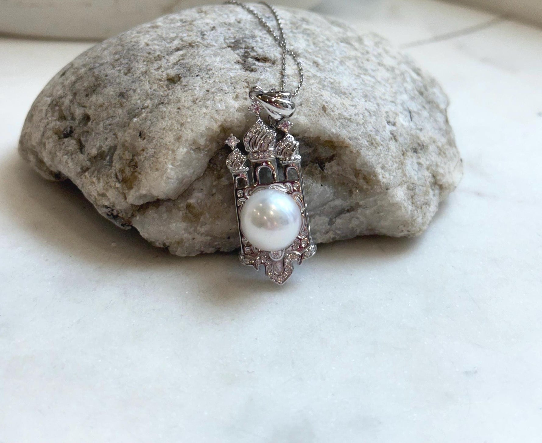 11mm White Edison Pearl pendant: Extreme luster mirrored, cold white pearl, 1.5x4.4cm, S925 silver pendant chain set. gift for her daily wear