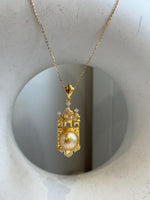 11.4mm South sea golden Pearl pendant: Extreme luster mirrored, ultra gold pearl, 4.5cm high, S925 silver castle pendant chain set.