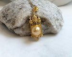 11.4mm South sea golden Pearl pendant: Extreme luster mirrored, ultra gold pearl, 4.5cm high, S925 silver castle pendant chain set.