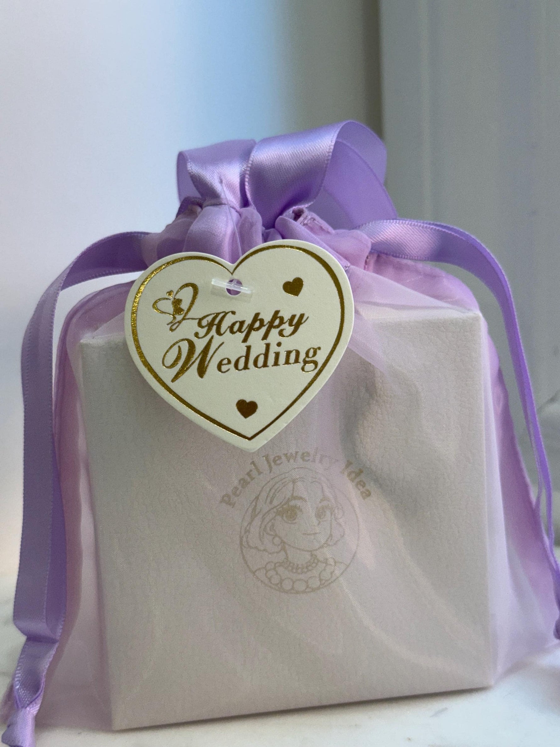 Happy wedding - Tag, 10x10cm Thick Organza gift bag with handle.