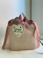 Happy wedding - Tag, 10x10cm Thick Organza gift bag with handle.