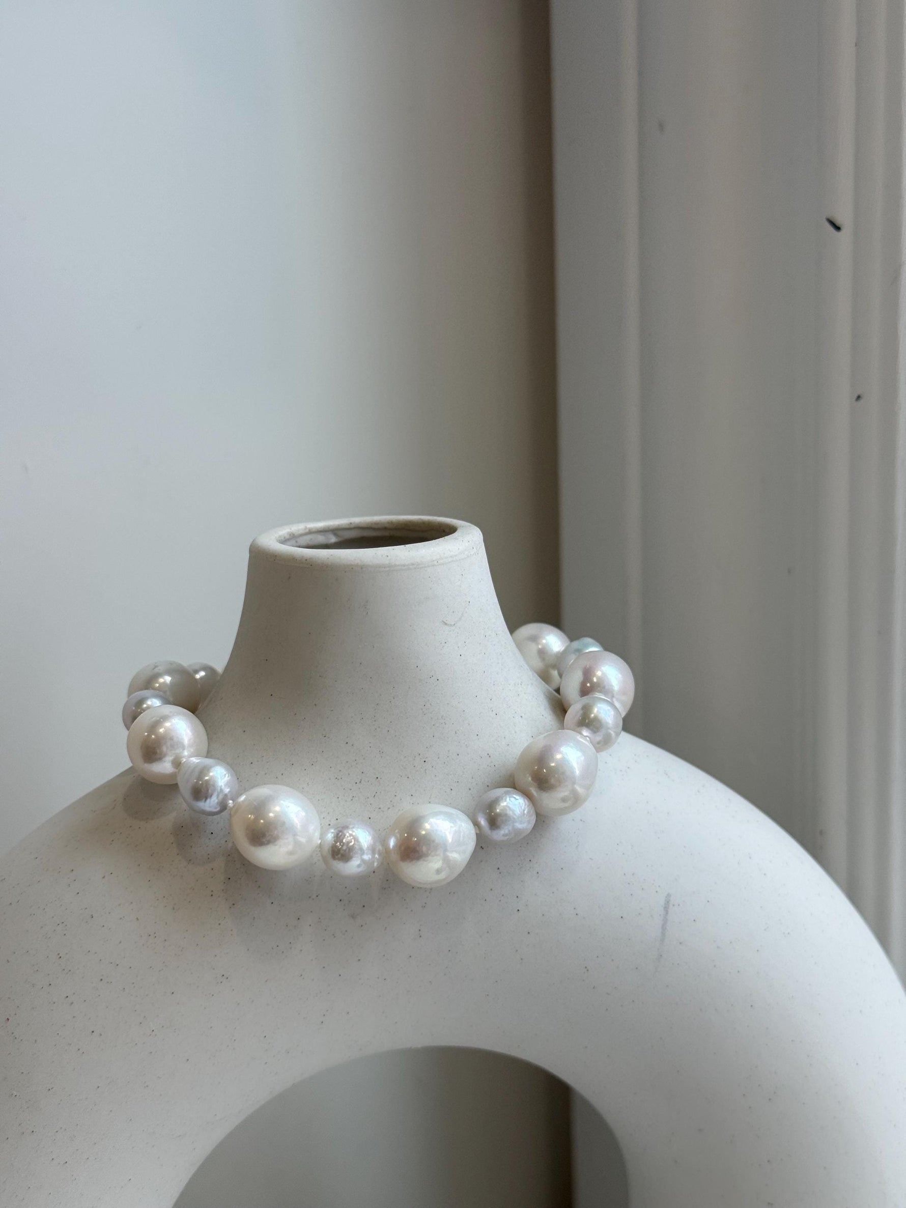 7.6-11.4mm White Pearls Bracelet, Extreme luster mirrored, 8.1” knot, S925 silver bracelet. Gift for her holiday