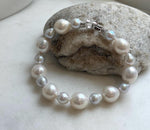7.6-11.4mm White Pearls Bracelet, Extreme luster mirrored, 8.1” knot, S925 silver bracelet.