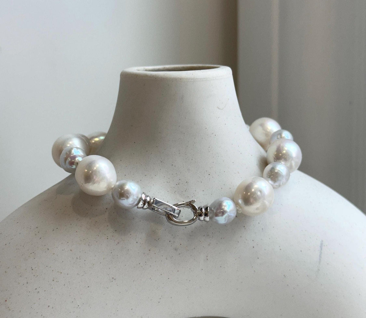 7.6-11.4mm White Pearls Bracelet, Extreme luster mirrored, 8.1” knot, S925 silver bracelet.