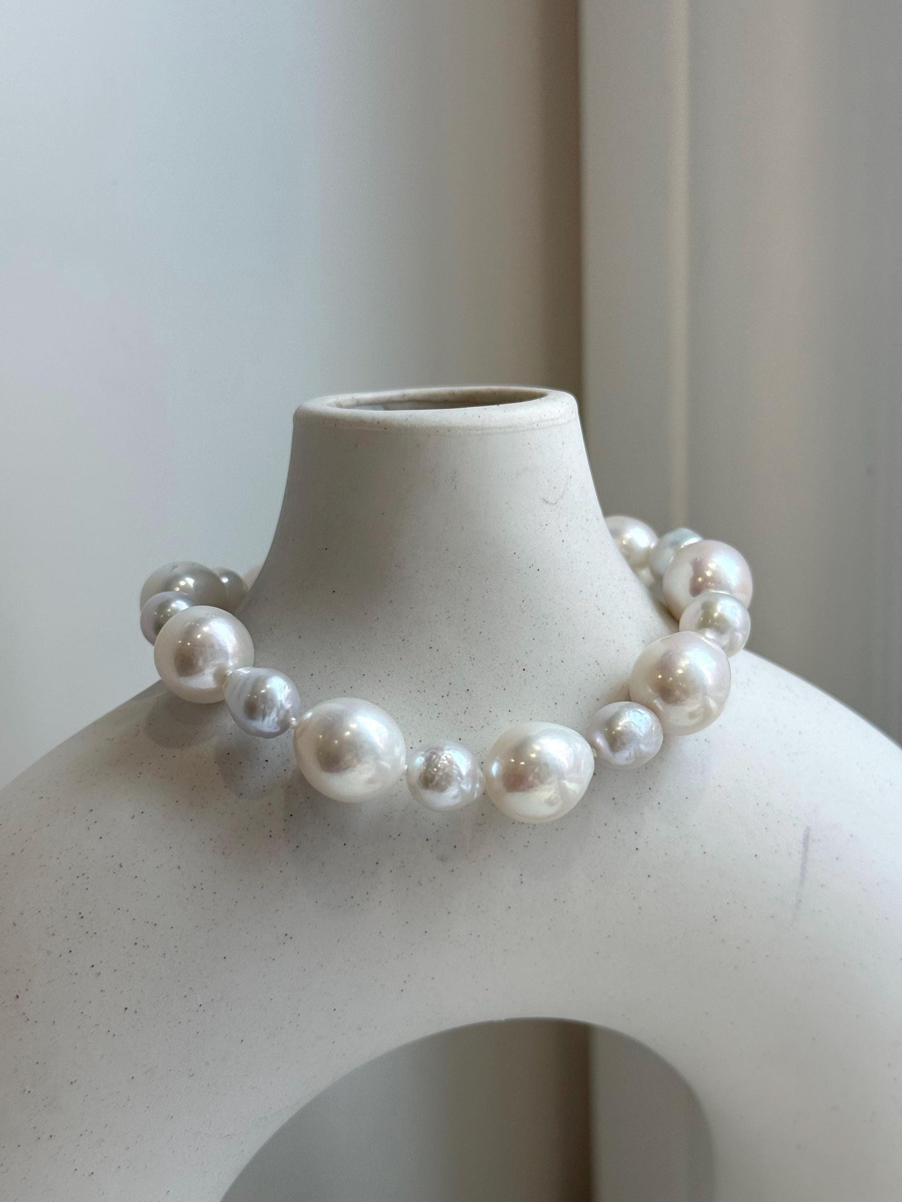 7.6-11.4mm White Pearls Bracelet, Extreme luster mirrored, 8.1” knot, S925 silver bracelet.