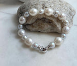 7.6-11.4mm White Pearls Bracelet, Extreme luster mirrored, 8.1” knot, S925 silver bracelet.