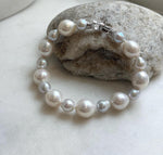 7.6-11.4mm White Pearls Bracelet, Extreme luster mirrored, 8.1” knot, S925 silver bracelet.