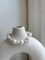 7.6-11.4mm White Pearls Bracelet, Extreme luster mirrored, 8.1” knot, S925 silver bracelet.