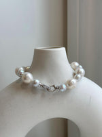 7.6-11.4mm White Pearls Bracelet, Extreme luster mirrored, 8.1” knot, S925 silver bracelet.