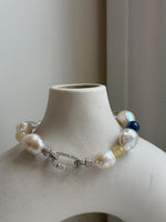 8pcs 10-12.5mm Baroque pearls Braclet: Extreme luster mirrored, 8”, S925 silver Braclet with Crystal Kyanite.