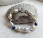 8pcs 10-12.5mm Baroque pearls Braclet: Extreme luster mirrored, 8”, S925 silver Braclet with Crystal Kyanite.