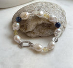8pcs 10-12.5mm Baroque pearls Braclet: Extreme luster mirrored, 8”, S925 silver Braclet with Crystal Kyanite.