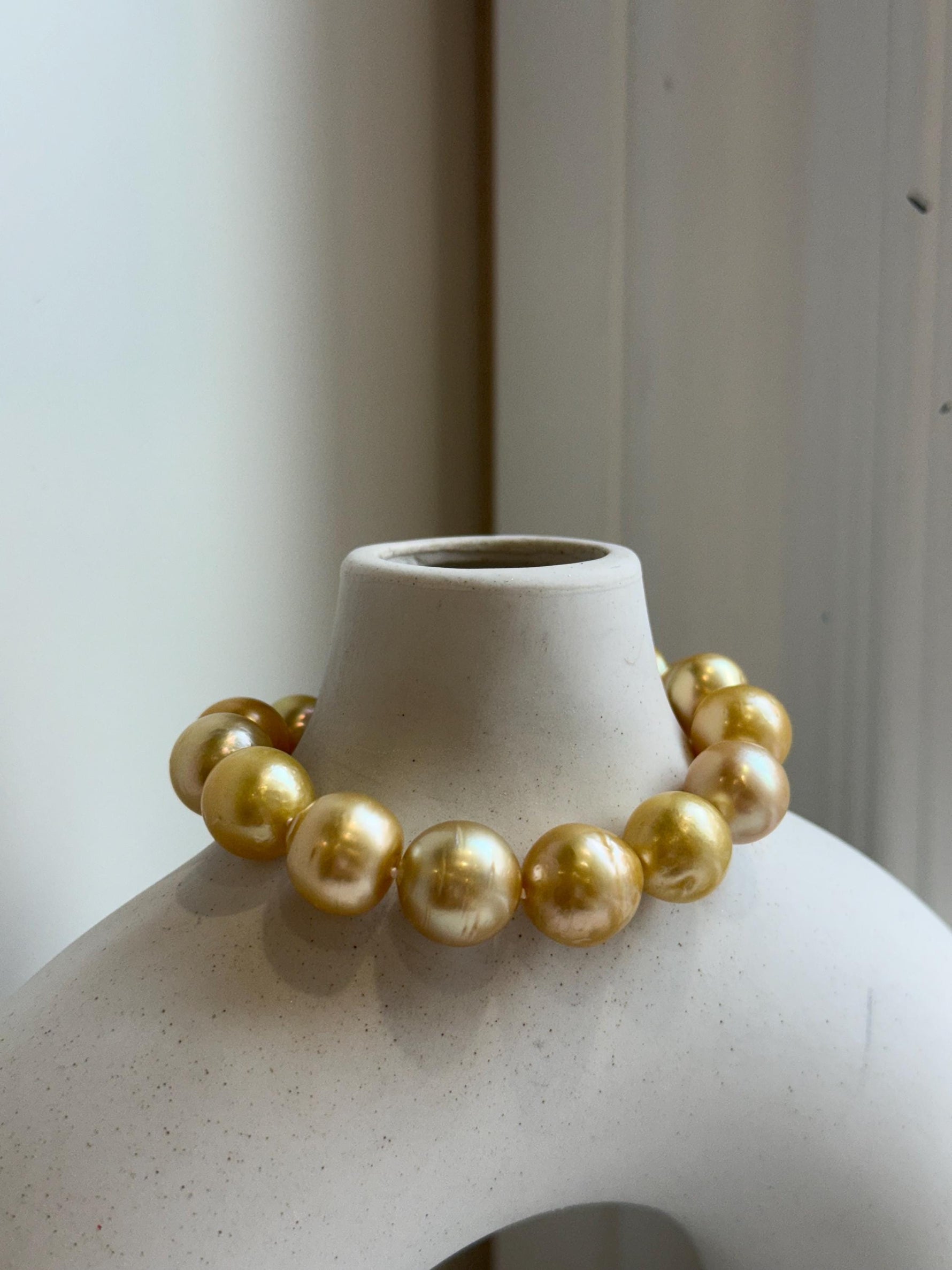 10.8-13.1mm 12pcs South sea golden Ocean Pearls bracelet: strong luster, gold to deep golden pearls,S925 silver bracelet.
