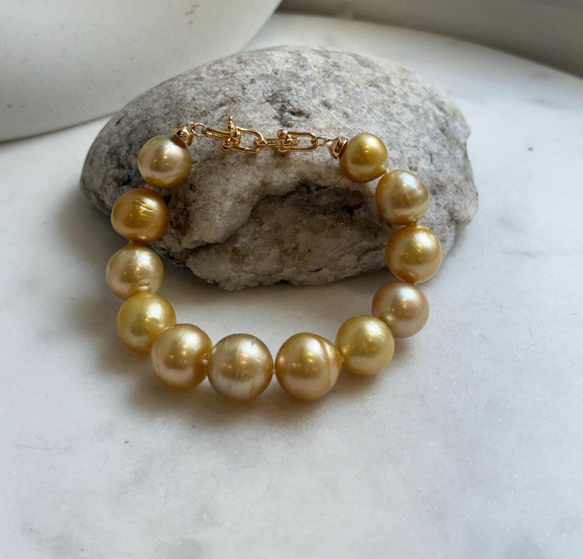 10.8-13.1mm 12pcs South sea golden Ocean Pearls bracelet: strong luster, gold to deep golden pearls,S925 silver bracelet. gift for her daily wear
