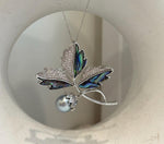 Tahitian Ocean Pearl Leaf Brooch Pendant 2in1: Extreme luster mirrored, 9.8mm silver color pearl, s925 silver chain, gift for her birthday