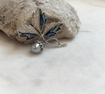 Tahitian Ocean Pearl Leaf Brooch Pendant 2in1: Extreme luster mirrored, 9.8mm silver color pearl, s925 silver chain, gift for her birthday