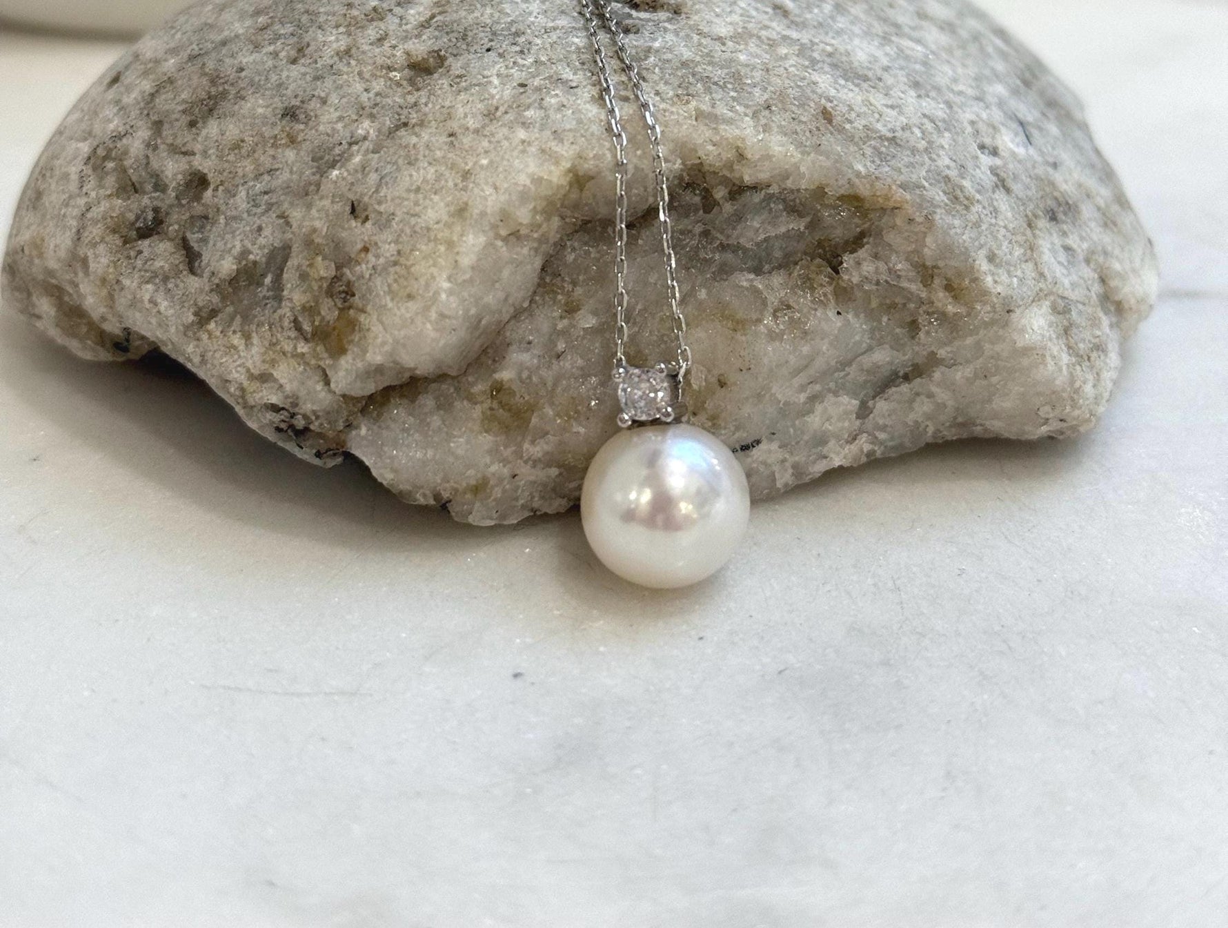 11.6mm White Edison Pearl pendant: Extreme luster mirrored, 1.6cm high, S925 silver minimalist pendant chain set. gift for her birthday