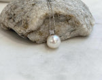 11.6mm White Edison Pearl pendant: Extreme luster mirrored, 1.6cm high, S925 silver minimalist pendant chain set. Gift for her graduation