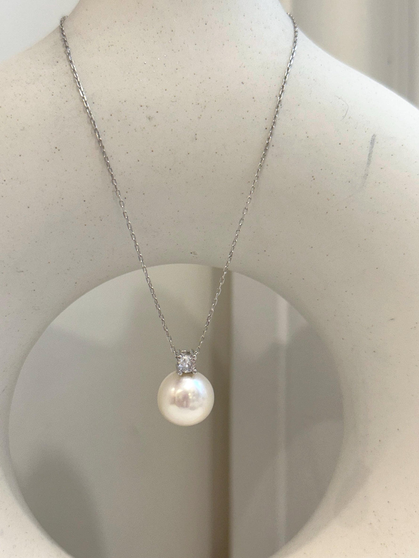 11.6mm White Edison Pearl pendant: Extreme luster mirrored, 1.6cm high, S925 silver minimalist pendant chain set. gift for her daily wear