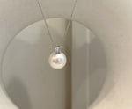 11.6mm White Edison Pearl pendant: Extreme luster mirrored, 1.6cm high, S925 silver minimalist pendant chain set.