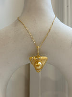 9.6mm South sea golden Pearl Triangle pendant: Extreme luster mirrored, deep gold pearl, S925 silver cool pendant chain set.