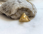 9.6mm South sea golden Pearl Triangle pendant: Extreme luster mirrored, deep gold pearl, S925 silver cool pendant chain set.