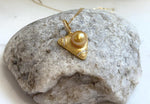 9.6mm South sea golden Pearl Triangle pendant: Extreme luster mirrored, deep gold pearl, S925 silver cool pendant chain set.