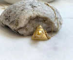 9.6mm South sea golden Pearl Triangle pendant: Extreme luster mirrored, deep gold pearl, S925 silver cool pendant chain set.
