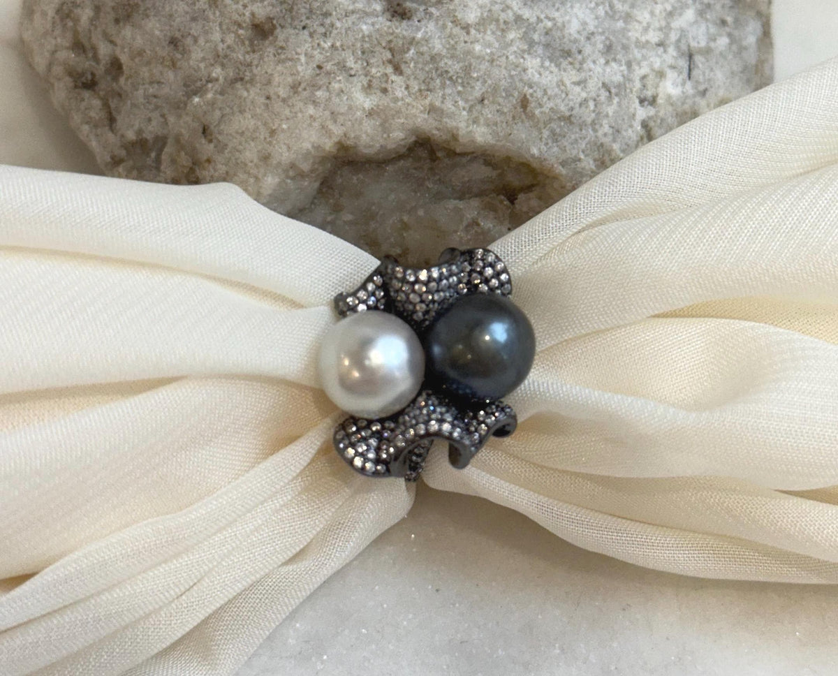 Australian Ocean White Tahitian ocean Double pearls Ring: 10.5-10.9mm, Extreme luster mirrored, Top Thick S925 Silver Adjustable Ring.