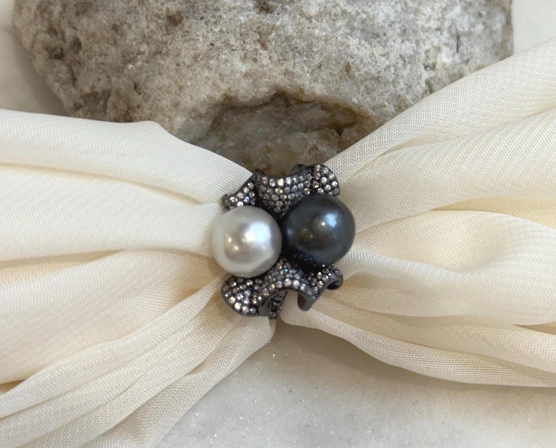 Australian Ocean White Tahitian ocean Double pearls Ring: 10.5-10.9mm, Extreme luster mirrored, Top Thick S925 Silver Adjustable Ring.