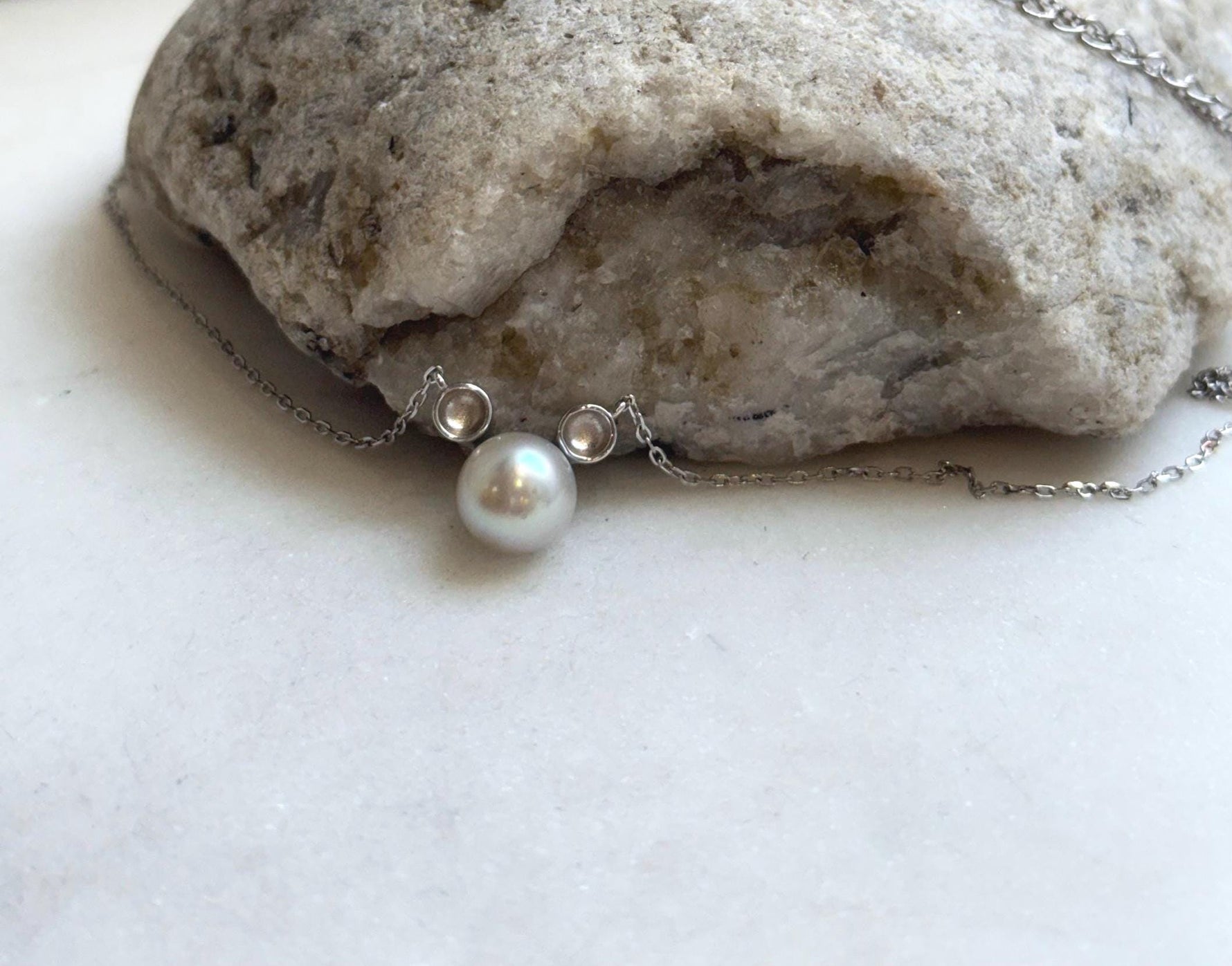 8.5mm Akoya blue silver Ocean Pearl pendant: Extreme luster mirrored, 1.1cm high, S925 silver lovely pendant chain set. gift for her daily wear