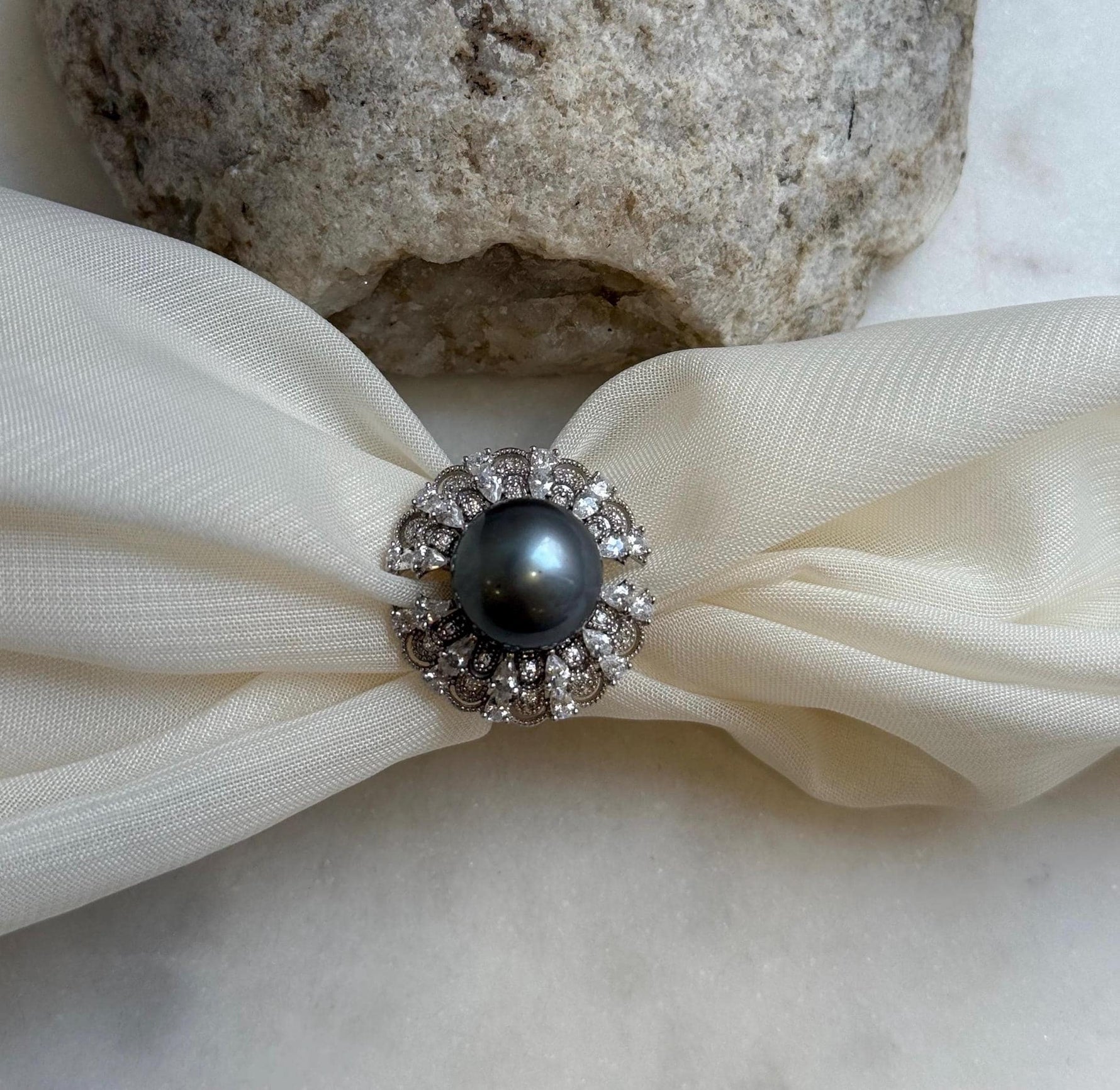 12.9mm Tahitian ocean Pearl Floral Ring: Extreme luster mirrored, 2.3cm Dia, Quite Thick S925 Silver Adjustable Ring. gift for her holiday
