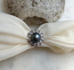 12.9mm Tahitian ocean Pearl Floral Ring: Extreme luster mirrored, 2.3cm Dia, Quite Thick S925 Silver Adjustable Ring.