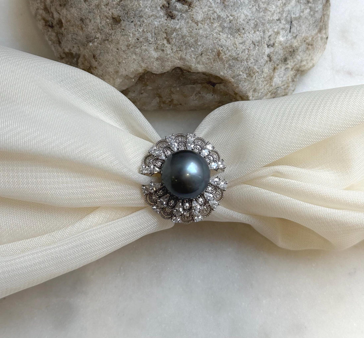 12.9mm Tahitian ocean Pearl Floral Ring: Extreme luster mirrored, 2.3cm Dia, Quite Thick S925 Silver Adjustable Ring.