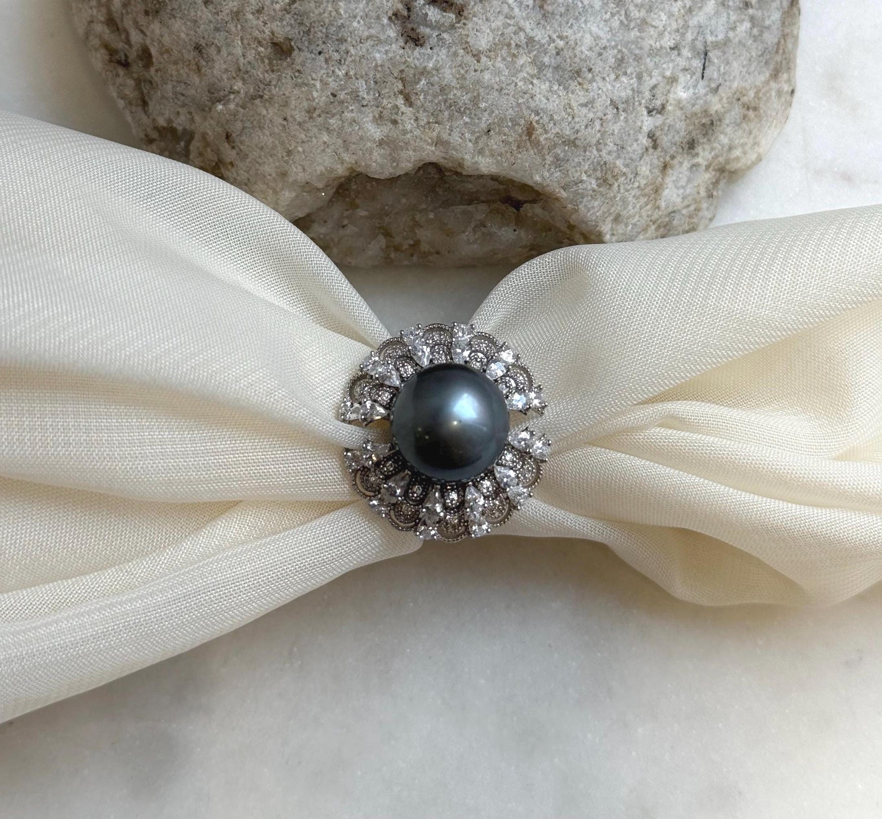 12.9mm Tahitian ocean Pearl Floral Ring: Extreme luster mirrored, 2.3cm Dia, Quite Thick S925 Silver Adjustable Ring.
