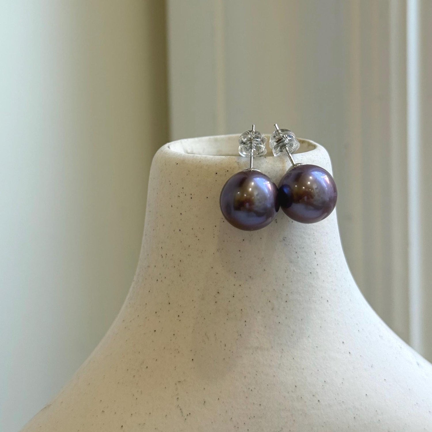 11.2mm Purple Edison Pearls Earrings Studs: Extreme luster Mirrored,gorgeous purple, S925 silver earrings studs.