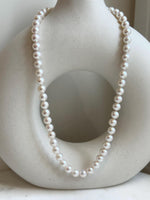 6.7-7.4mm 56pcs white freshwater pearls necklace choker: Extreme luster mirrored, hand knotted, 17.2” S925 silver necklace strand