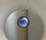20.7mm Purple blue iridescent Ocean Round Mabe Pearl Pendant: Extreme luster, S925 Silver base pendant Necklace Set. gift for her daily necklace