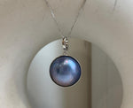 20.7mm Purple blue iridescent Ocean Round Mabe Pearl Pendant: Extreme luster, S925 Silver base pendant Necklace Set.