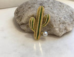 Akoya ocean pearl Cactus brooch: Extreme luster mirrored, 7.1mm, Blue silver. daily brooch