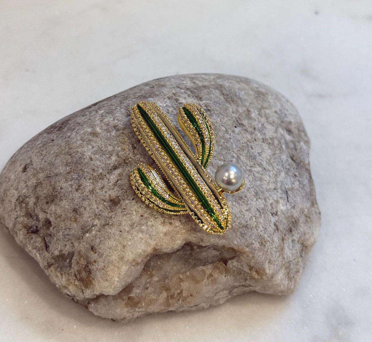 Akoya ocean pearl Cactus brooch: Extreme luster mirrored, 7.1mm, Blue silver. holiday brooch