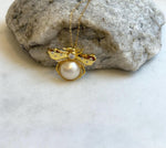 12mm Ivory ocean mabe Bee Pendant brooch 2in1: Extreme luster, S925 silver pendant chain set.